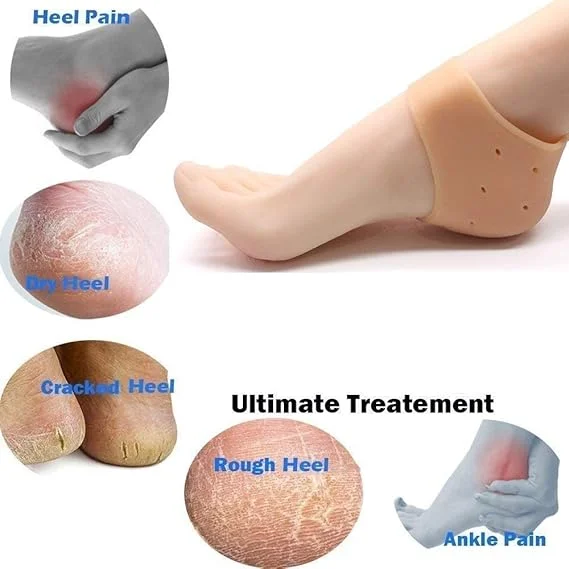 DJ FINDER Silicone Gel Heel Pad Socks For Heel Swelling Pain Relief| Dry Hard Cracked Heels Repair Cream Foot Care Ankle Support Cushion Combo | For Men And Women image 1