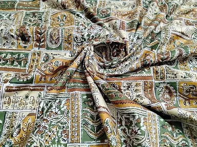 Premium Beige Cotton Printed Dress Material 5 Metre 44 Inch Width Soft Unstitched Fabric for Women Kurtis Tunics Maxi Nighty DIY Sewing Tailoring thumbnail 0