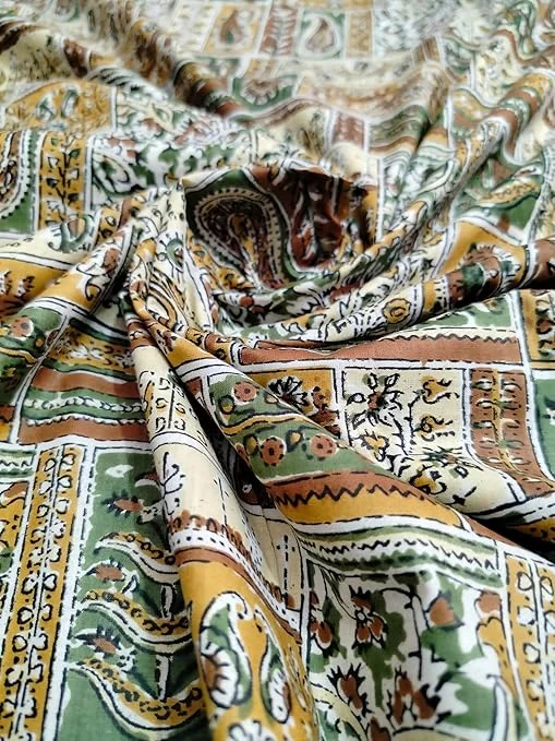 Premium Beige Cotton Printed Dress Material 5 Metre 44 Inch Width Soft Unstitched Fabric for Women Kurtis Tunics Maxi Nighty DIY Sewing Tailoring image 2