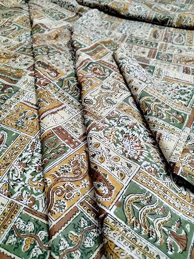 Premium Beige Cotton Printed Dress Material 5 Metre 44 Inch Width Soft Unstitched Fabric for Women Kurtis Tunics Maxi Nighty DIY Sewing Tailoring thumbnail 2