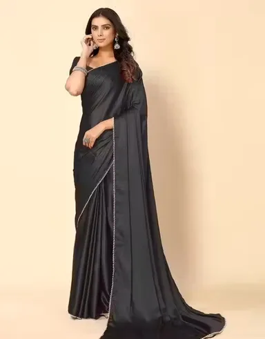 Premium Black Saree with Embellished Fine Border | Designer Saree for Parties | Weddings Festive Wear | Soft Fabric Elegant Look thumbnail 0