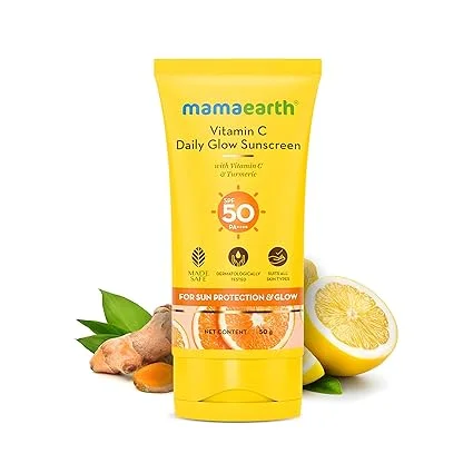 Mamaearth Daily Glow Sunscreen SPF 50 | No White Cast |Vitamin C & Turmeric | Sun Protection & Glow 50g | Non-Greasy for All Skin Types image 1