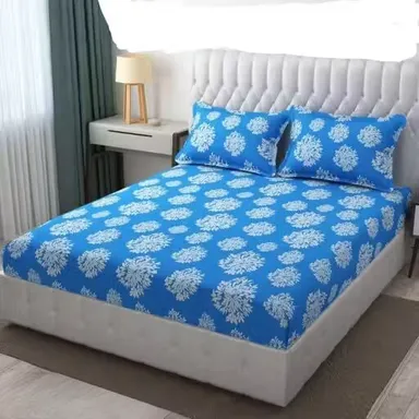 Glace Cotton Elastic Fitted King Size Bedsheet | 2 Pillow Covers | 72"x78"