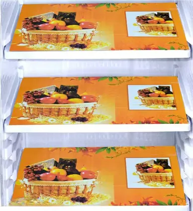 Fridge Decor Set | 1 Fridge Top Cover|3 Anti-Slip Shelf Mats | Stylish Kitchen Protection thumbnail 1