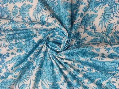 Jaipuri Cotton Dress Material | Floral Hand Block Printed Fabric 2.5 Meter | Women Kurti Material, Natural Paisley Cloth Running Fabric, Sky Blue 44 Inches Width thumbnail 2
