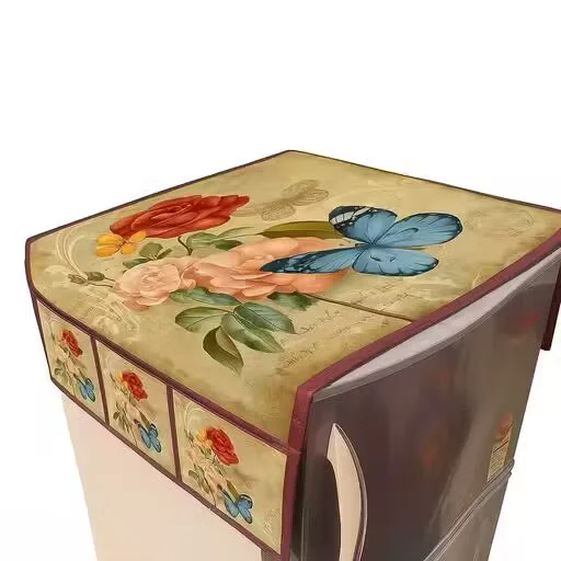 Trimly inch Fridge Top Cover with 6 Utility Storage Pockets | Durable Polyester Dustproof Refrigerator Cover for Single & Double Door Kitchens India image 1