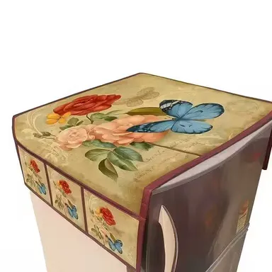 Trimly  inch Fridge Top Cover with 6 Utility Storage Pockets | Durable Polyester Dustproof Refrigerator Cover for Single & Double Door Kitchens India thumbnail 0