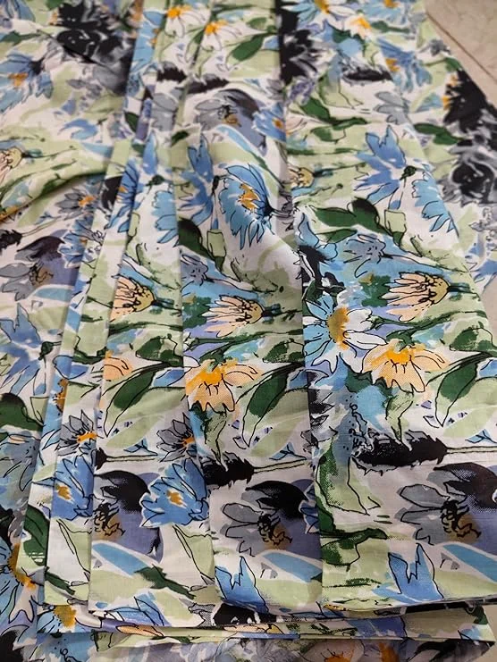 Premium White Cotton Printed Dress Material Fabric for Women Kurtis Salwar Suits Skirts Shirts Breathable Tailoring Ethnic Wear image 2