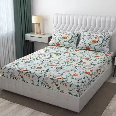 Trimly Soft Glace Cotton Elastic Fitted Bedsheet| Double King Size Bedsheet with 2 Pillow Covers