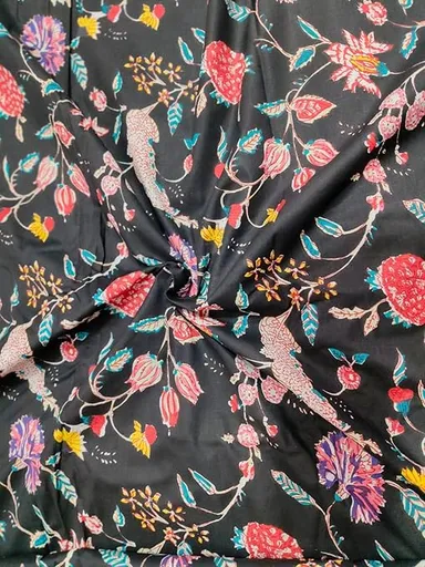 Cotton Dress Material | Jaipuri Hand Block Printed Fabric Black 2.5 Meter | Women Kurti Natural Cotton Cloth 44 Inches Width thumbnail 3