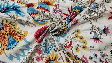 Printed Cotton Dress Material | Jaipuri Hand Block Natural Cotton Fabric 2.5 Meter Kurti Material Cream 44 Inches Width Running Cloth for Women thumbnail 0