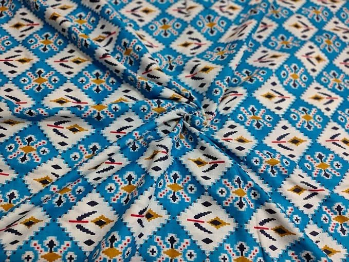 Premium Jaipuri Hand Block Cotton Dress Material 2.5 Meter Blue 44 Inch Width 100% Natural Breathable Fabric for Women Kurtis image 1