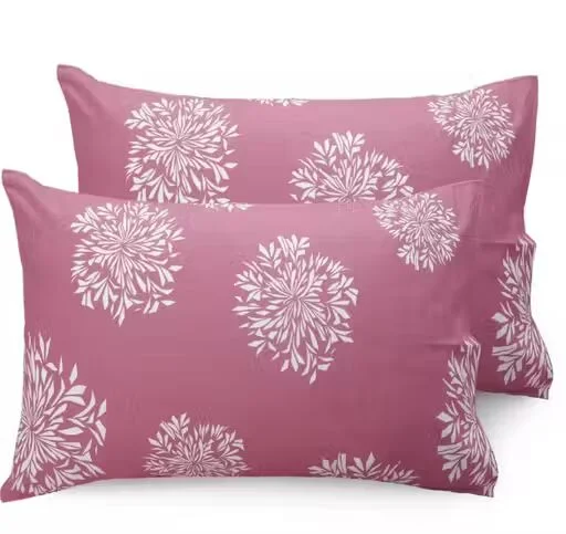 Pink Cotton Elastic Fitted Bedsheets | Double Bed with 2 King Size Pillow Covers image 2
