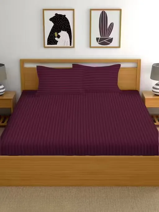 Trimly Cotton Satin Double Bedsheet | Lustrous & Breathable | Wine Color image 1