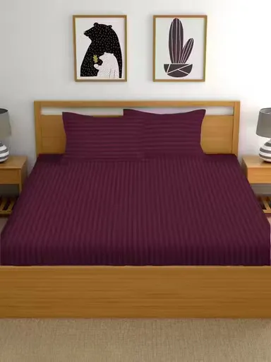 Trimly Cotton Satin Double Bedsheet | Lustrous & Breathable | Wine Color