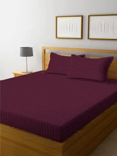 Trimly Cotton Satin Double Bedsheet | Lustrous & Breathable | Wine Color thumbnail 1