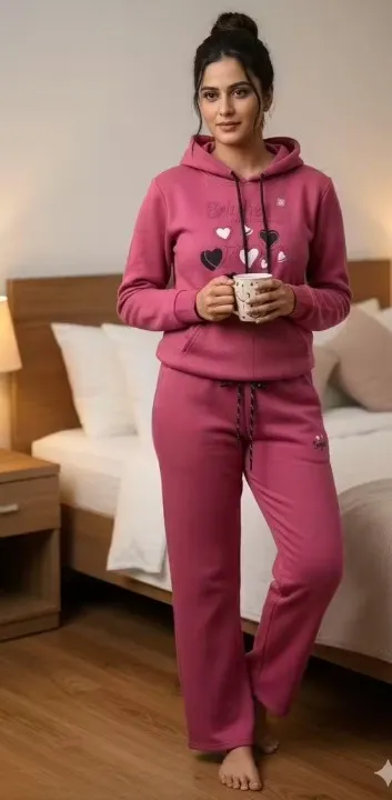 Women Winter Fleece Tracksuit | Full Sleeves | Peach | Cozy Fit | XL Size thumbnail 0