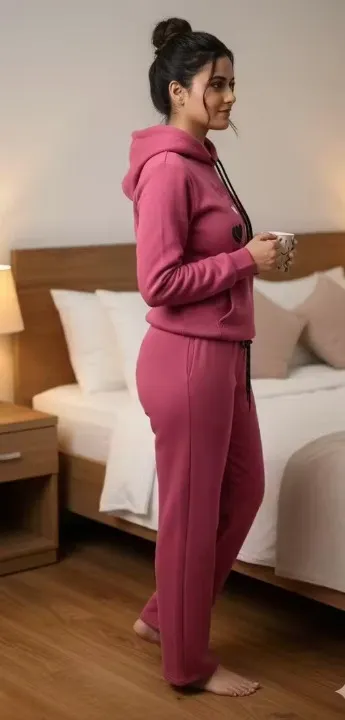 Women Winter Fleece Tracksuit | Full Sleeves | Peach | Cozy Fit | XL Size thumbnail 2