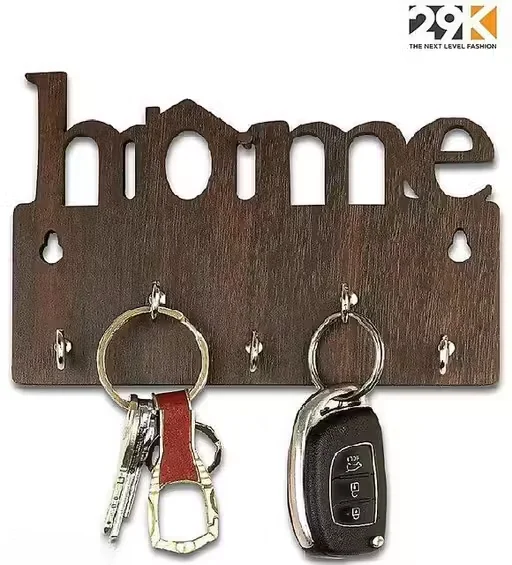 Wooden Key Holder for Wall | Decorative Key Organizer with 6 Hooks | Entryway Kitchen and Office Use | Brown Wall Mounted Key Rack | Compact Storage image 1