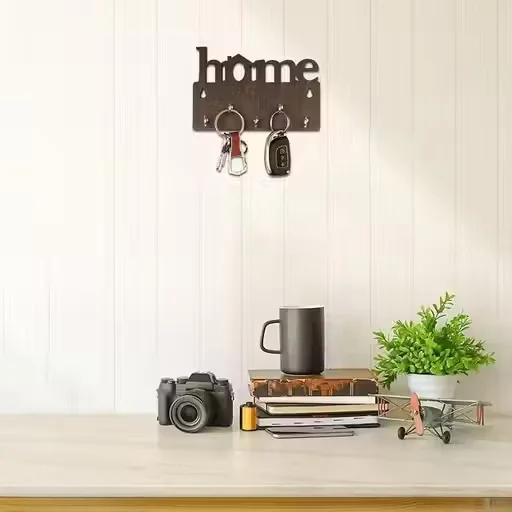 Wooden Key Holder for Wall | Decorative Key Organizer with 6 Hooks | Entryway Kitchen and Office Use | Brown Wall Mounted Key Rack | Compact Storage image 4