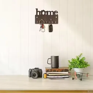 Wooden Key Holder for Wall | Decorative Key Organizer with 6 Hooks | Entryway Kitchen and Office Use | Brown Wall Mounted Key Rack | Compact Storage thumbnail 3