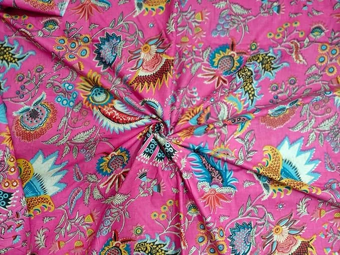 Hand Block Printed Cotton Material 5 Meter Jaipuri Pink Running Cloth 44-Inch Width for Women Kurtis & Custom Stitching image 1