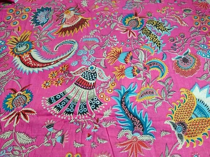 Hand Block Printed Cotton Material 5 Meter Jaipuri Pink Running Cloth 44-Inch Width for Women Kurtis & Custom Stitching image 2