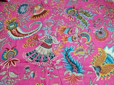 Hand Block Printed Cotton Material 5 Meter Jaipuri Pink Running Cloth 44-Inch Width for Women Kurtis & Custom Stitching thumbnail 1