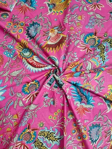 Hand Block Printed Cotton Material 5 Meter Jaipuri Pink Running Cloth 44-Inch Width for Women Kurtis & Custom Stitching thumbnail 2