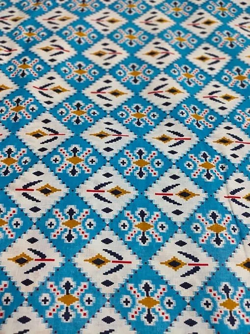 Blue Jaipuri Hand Block Printed Cotton Fabric 10 Meter 44 Inch Width for Women Kurti, Dress Material & Ethnic Wear image 1