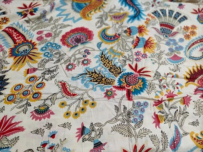 Cream Jaipuri Hand Block Printed Cotton Fabric 10 Meter 44 Inch Width for Women Kurtis, Dress Material & Ethnic Wear. image 3