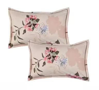 Beige Floral King Size Fitted Bedsheet | Soft Glace Cotton with Pillow Covers thumbnail 1