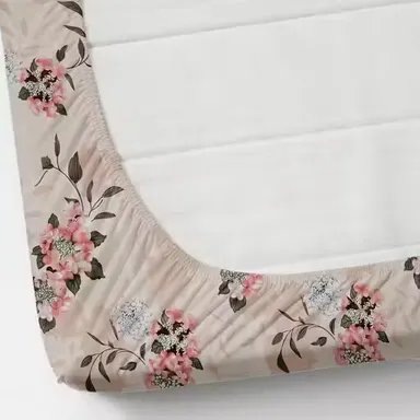 Beige Floral King Size Fitted Bedsheet | Soft Glace Cotton with Pillow Covers thumbnail 2