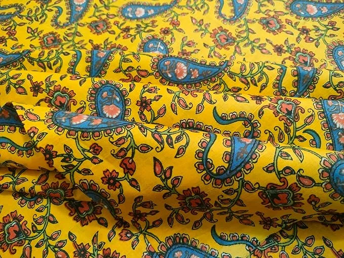 Cotton Printed Running Dress Material for Kurti, Salwar Suit, Shirt | 2.5 Meter Precut Fabric 44 Inch Width, Yellow | Jaipuri Cotton Fabric for Women image 3