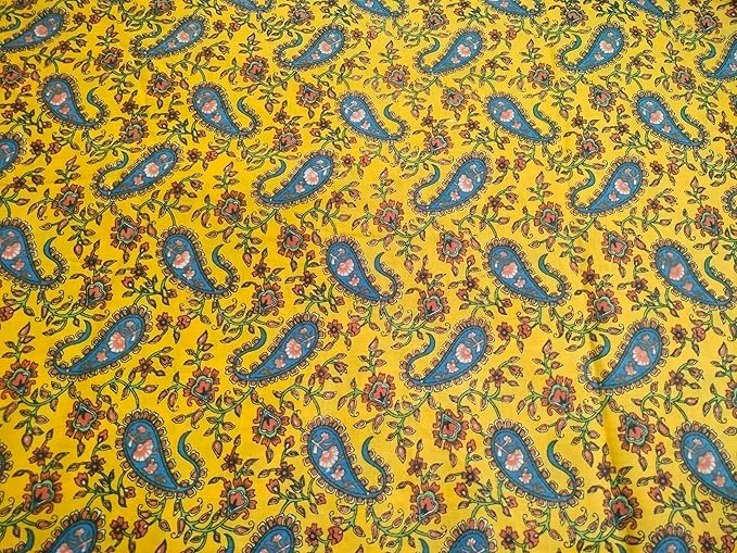 Cotton Printed Running Dress Material for Kurti, Salwar Suit, Shirt | 2.5 Meter Precut Fabric 44 Inch Width, Yellow | Jaipuri Cotton Fabric for Women image 4