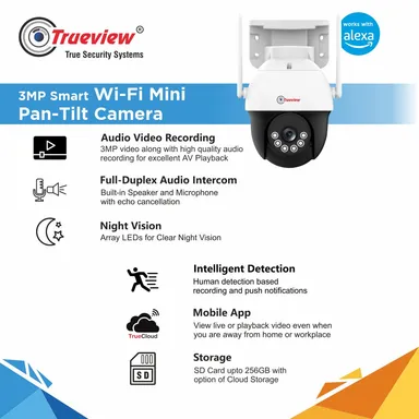 Trueview WiFi 3MP | Mini Pan-Tilt Zoom CCTV Camera with Colour Night Vision & Intruder Alarm thumbnail 3