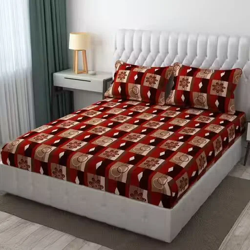 Trimly Ultra Soft Glace Cotton Fitted Bedsheet with 2 Pillow Covers | Double King Size, Wrinkle-Free image 1