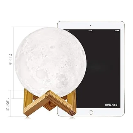 3D Moon Night Light| LED Lunar Lamp with Wooden Base| Table Lamp for Home Decor image 2