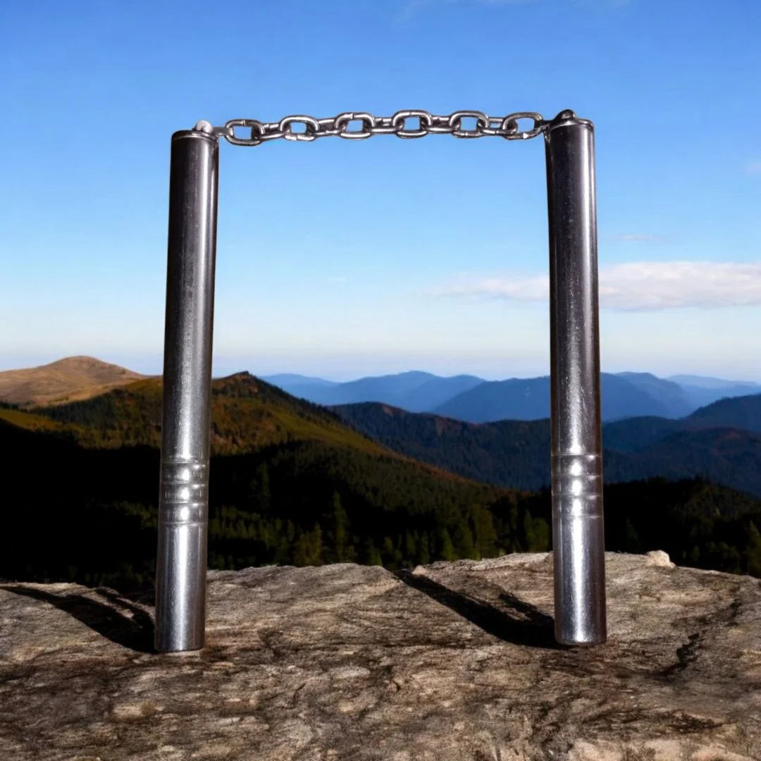 Stainless Steel Metal Nunchaku Martial Arts Training Weapon with Chain Connector | Fitness, Practice & Combat Training Tool for Beginners and Professionals image 1