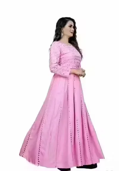Muun Pink Plus Size Embellished Rayon Midi Dress | Three Quarter Sleeve|Comfortable XXL Party Wear Dress image 1