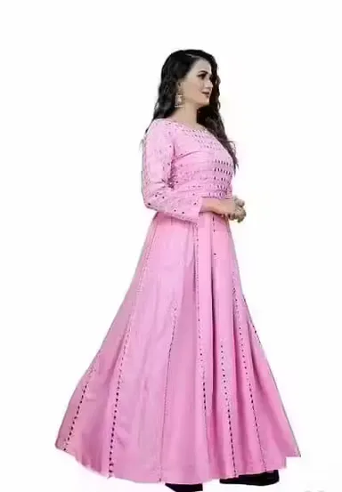 Muun Pink Plus Size Embellished Rayon Midi Dress | Three Quarter Sleeve|Comfortable XXL Party Wear Dress thumbnail 0