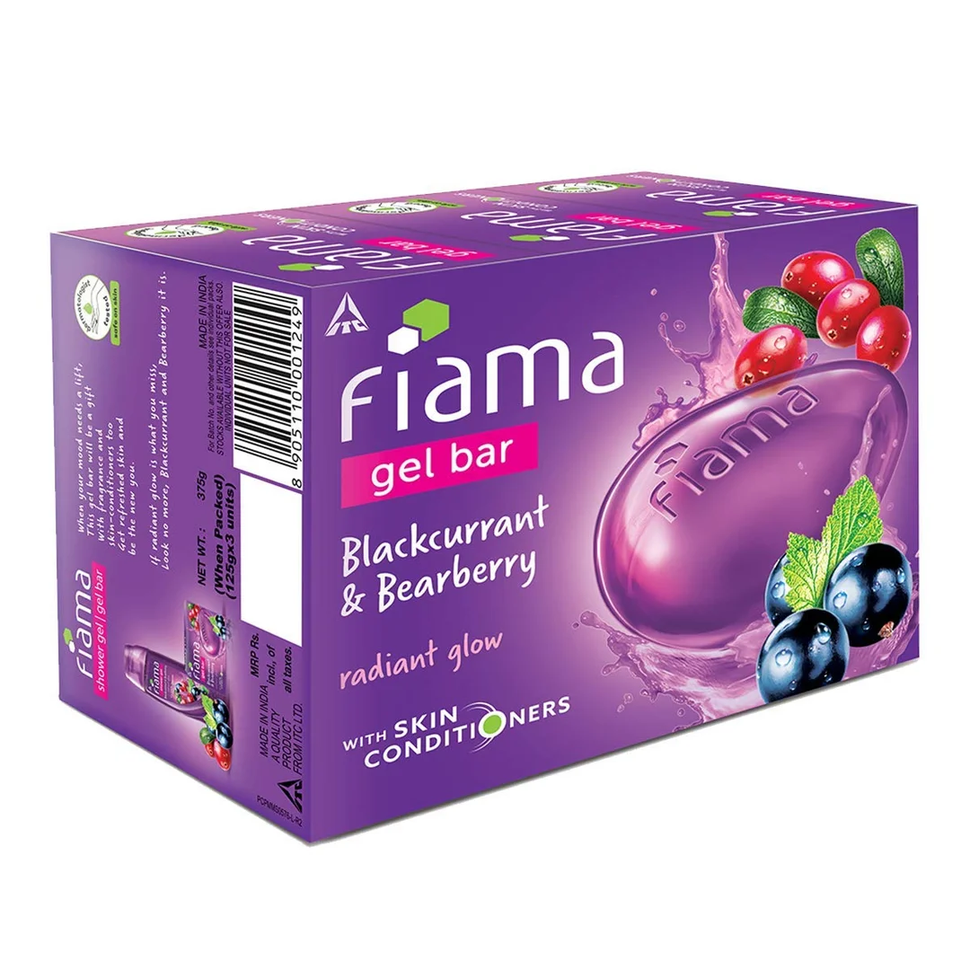 Fiama Gel Bar Blackcurrant & Bearberry 375g (Pack of 3) |Radiant Glow Soap for All Skin Types image 3