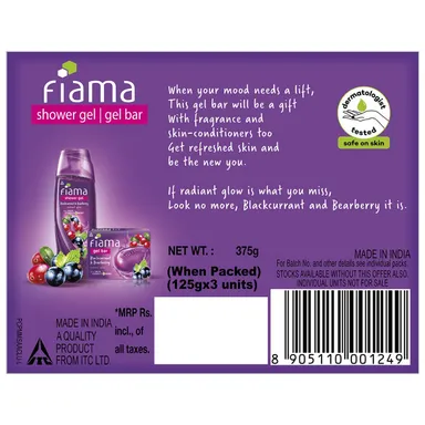 Fiama Gel Bar Blackcurrant & Bearberry 375g (Pack of 3) |Radiant Glow Soap for All Skin Types thumbnail 3