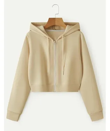 Talitha Soft Fleece Crop Zip Hoodie for Women | Beige |  Size M thumbnail 2