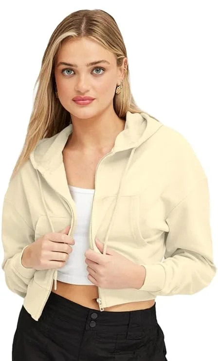 Talitha Soft Fleece Crop Zip Hoodie for Women| Beige | Size XL image 1