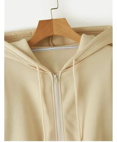 Talitha Soft Fleece Crop Zip Hoodie for Women| Beige | Size XL thumbnail 4