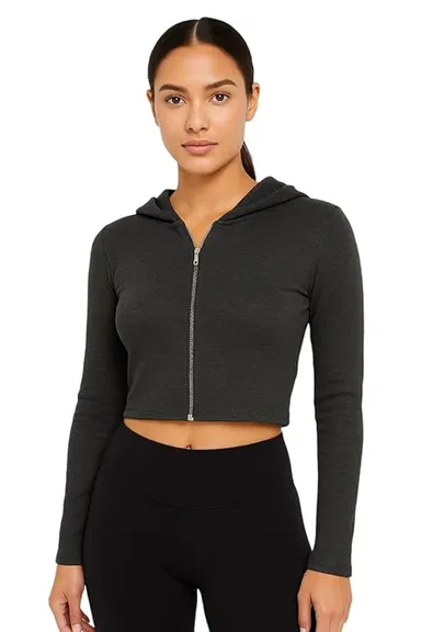 Talitha Fashion Women's Cropped Zip-Up Hoodie | Cotton Blend | Long Sleeve Regular Fit | Black | S thumbnail 0