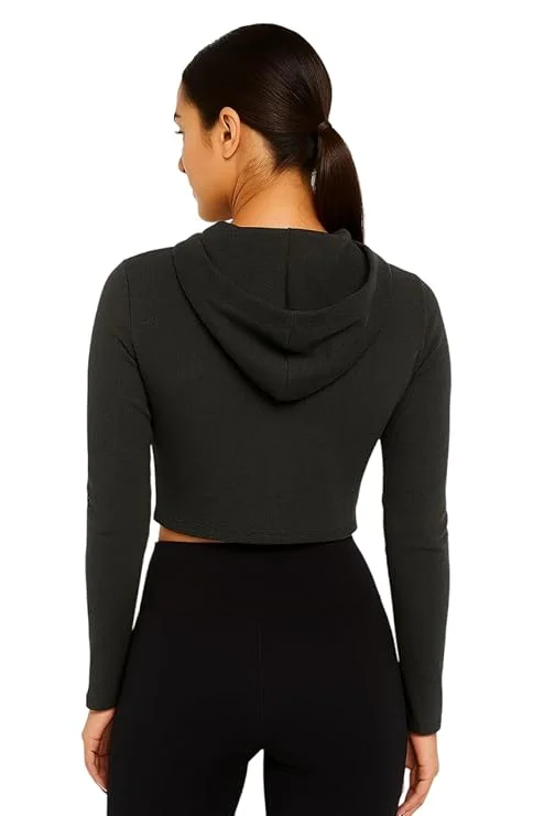 Talitha Fashion Women's Cropped Zip-Up Hoodie | Black | Cotton Blend | Size M image 5