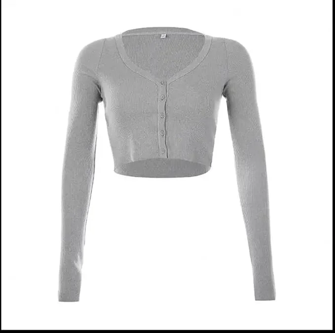 Talitha Fashion Regular Fit Button Up Crop Top for Women | Solid Gray|  Size L image 4