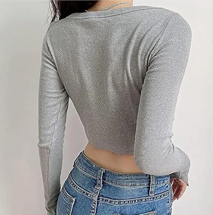 Talitha Fashion Solid Crop Top for Women | Regular Fit Full Sleeves Button-Up |Size XL image 2